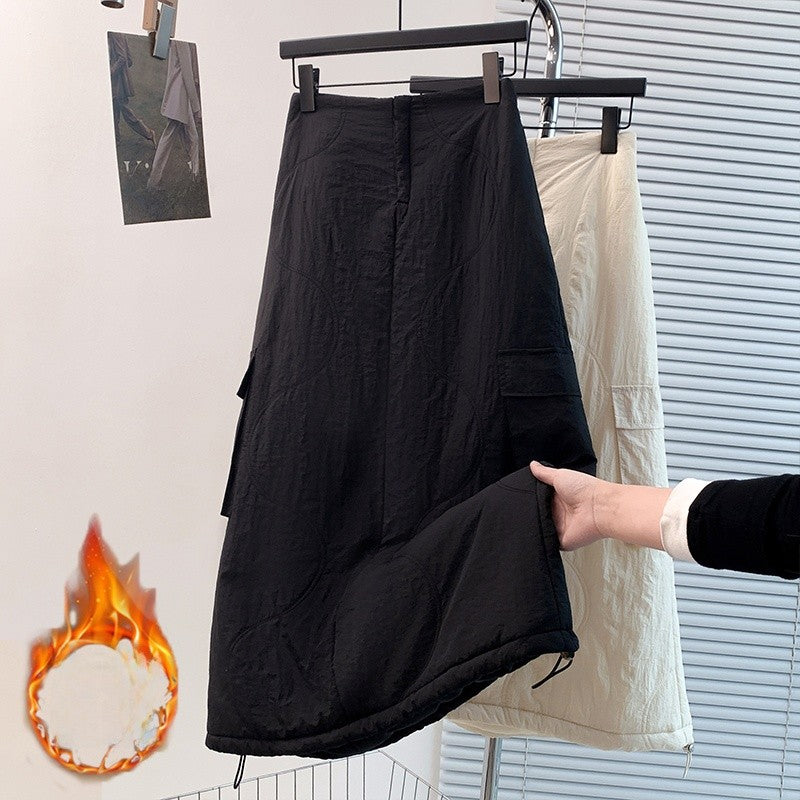 Artistic Long Thiened down Cotton f Skirt plus Size Women's Winter New Sle Fluffy Warm A-Line Skirt Commute Sle