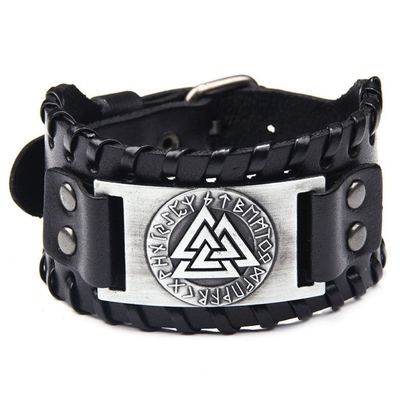 Acessórios de joias de runa viking HNSP pulseira de couro para homens tamanho ajustável