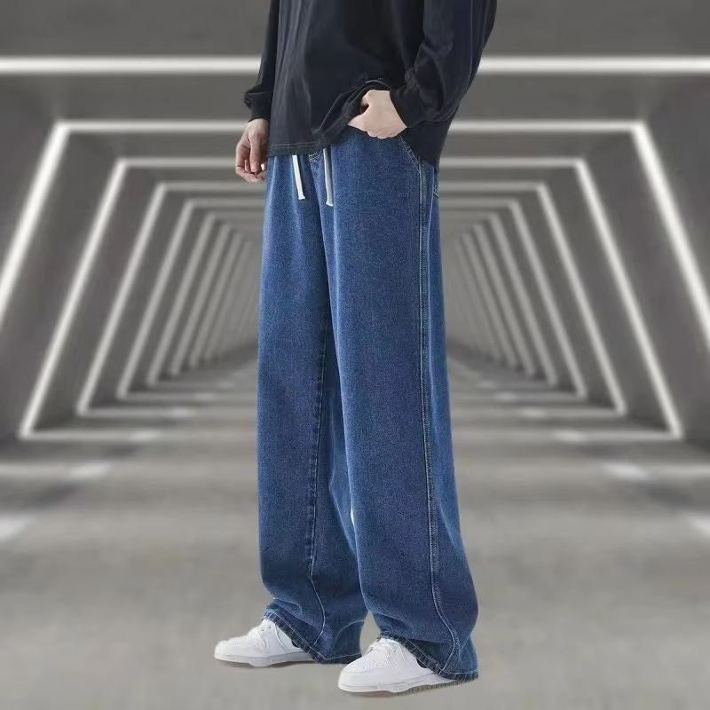Men's  Jeans 2025 Winter Hot Style Korean Style Street Hip-hop Loose Denim Trousers Velvet Wool Trousers Black Light Blue