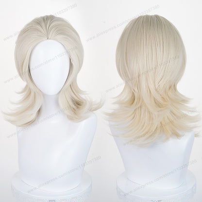Anime 45cm Universal Cosplay Wig with Enlarged Scalp Free Parting Black White Yellow Man Women Heat Resistant Synthetic Hair