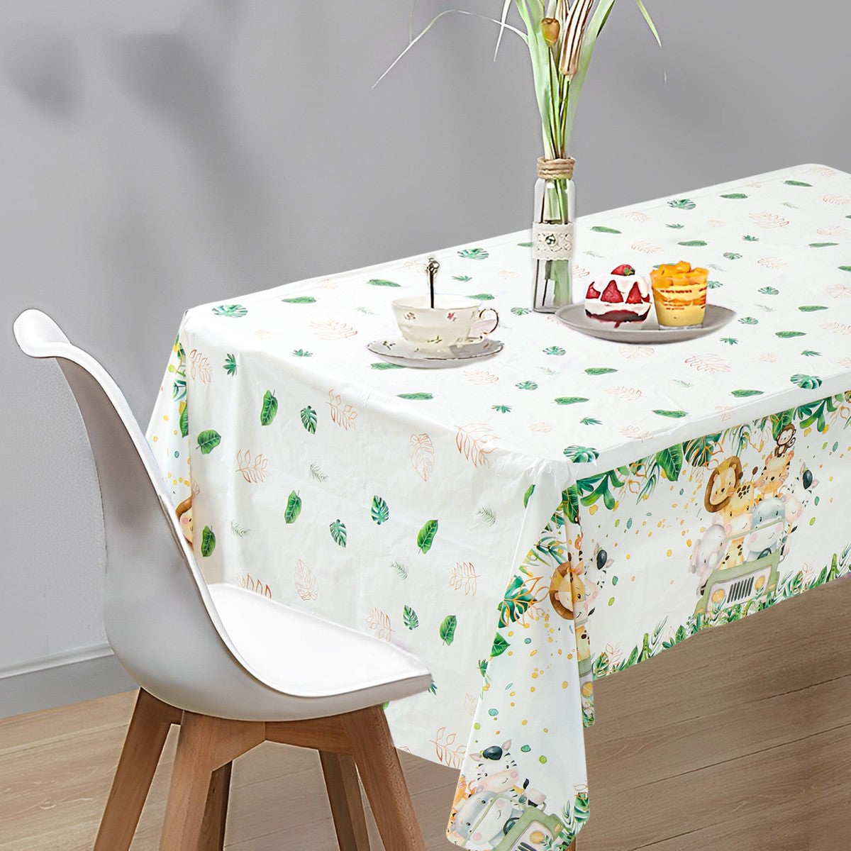 Cartoon Animal Tablecloth Jungle Safari Theme Party Supplies Disposable Table Cover Baby Shower Kids Birthday Party Decorations