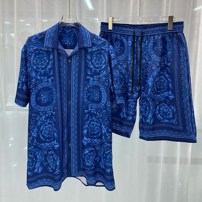 Vintage Men Shirts Sets Summer 3D Print Beach Short Sleeve Shirt Shorts Casual Trip Mens Hawaiian 2 Piece Suit S-2XL Man Blouse
