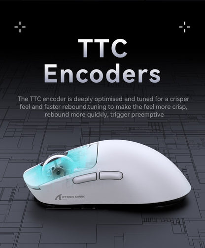 Mouse Gamer ATTACK SHARK X3 Leve Sem Fio Bluetooth Conexão Tri-Modo, PAW3395, Macro