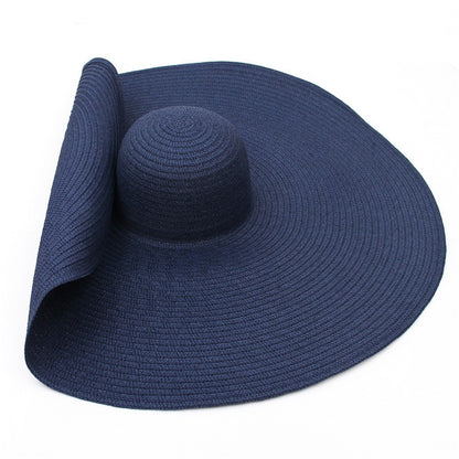 Big Beach Sun Straw Hat 30 40cm Brim 80 100cm Diameter Women Round Protect Travel Holiday Caps Foldable Super Large Straw Hat