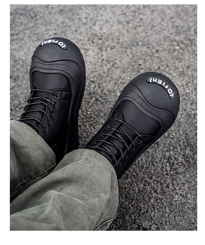 Large-size Autumn High-top Versatile Black Shoes, Men's Outdoor Anti-slip and Wear-resistant Casual Leather Boots