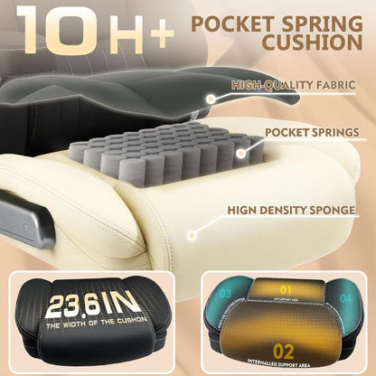 600LBS Breathable Fabric Big and Tall Office Chair with 5D Flip Arms and Pocket Spring Cushion, Ergonomic Heavy Duty Executive