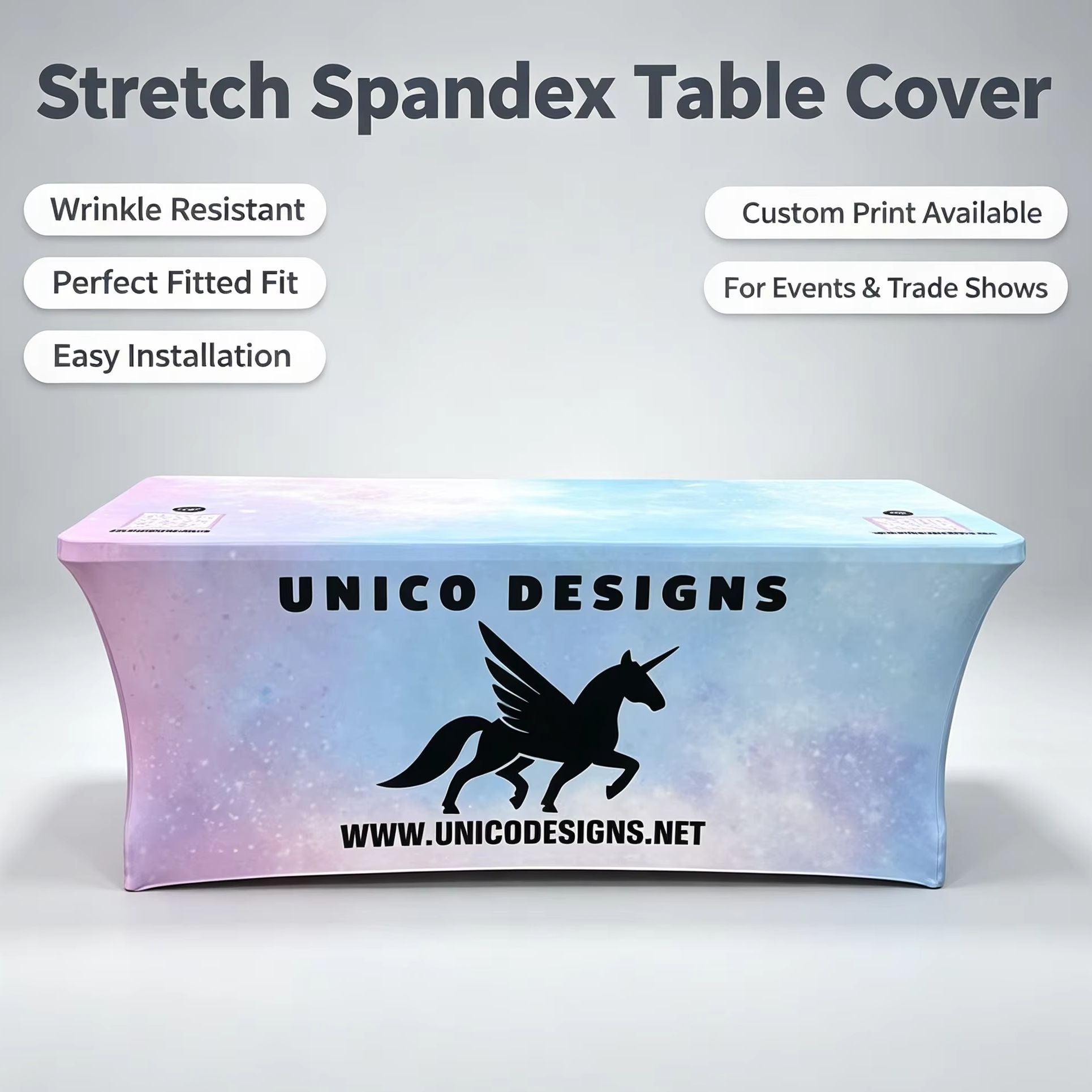 Custom Printed Fitted Tablecloth 4ft 6ft 8ft Table Cover for Business Events Exhibition Trade Show Advertising Decor