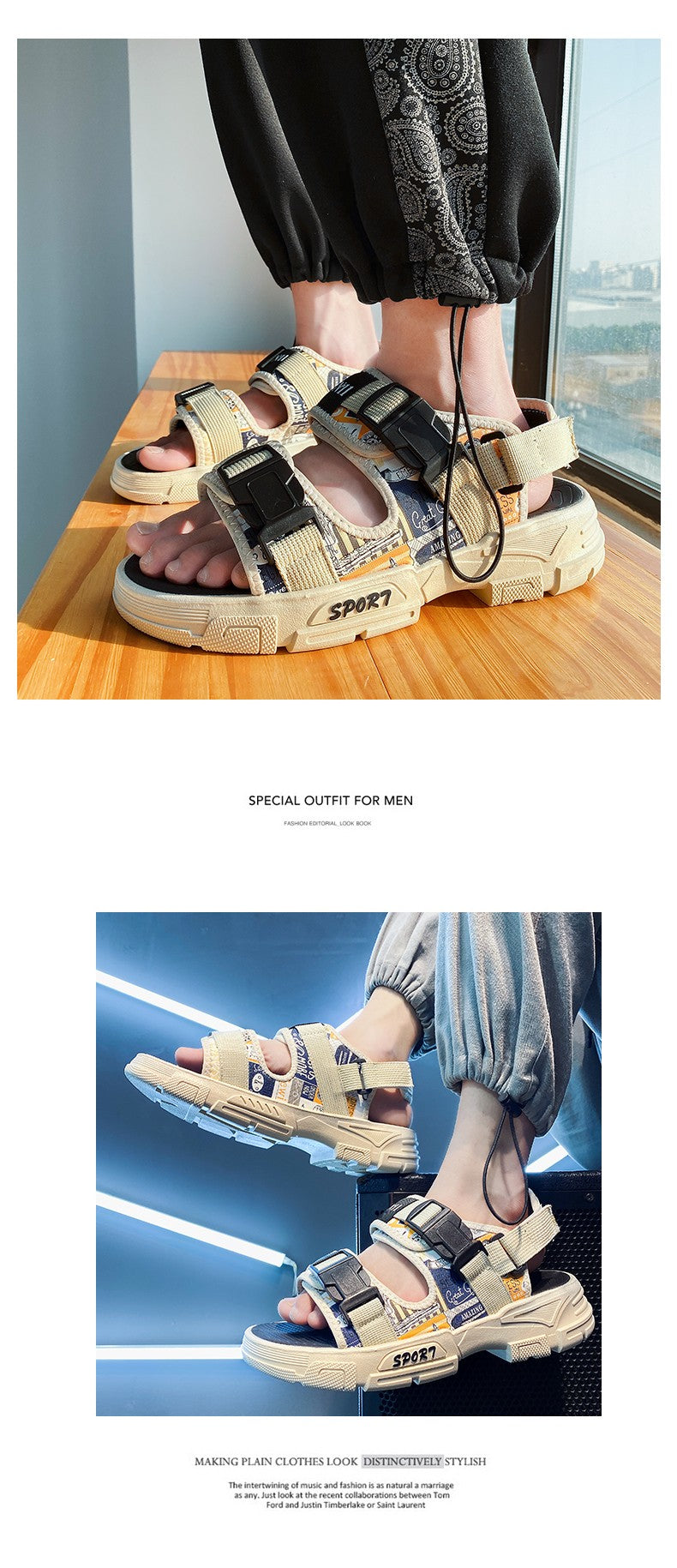 Summer Men's Sport Sandals Big Size 45 Slip on Casual Shoes for Men Outdoor Fashion Holiday Thick Sole Beach Sandals