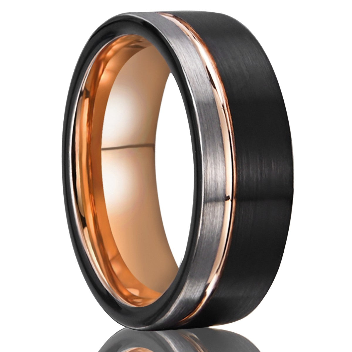 Anéis de Carboneto de Tungstênio Masculino Feminino 8mm Clássico Moda Rosa Dourado Canelado Martelado Anéis de Casamento para Casais Namoro Aniversário