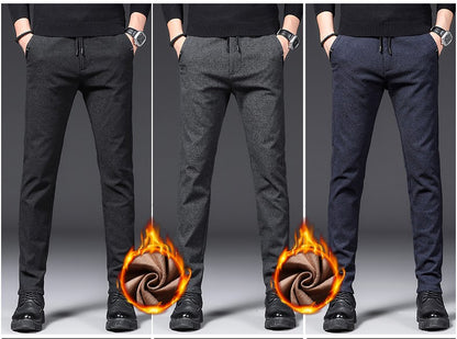 Winter Plush Trousers Men Business Fleece Pants Fashion Warm Drawstring Velvet Thick Casual Stretch Male Clothes 28-29