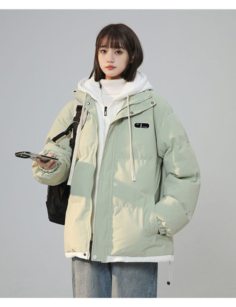 Korean Version New Fashion Letter Patch Fake Two Piece Cotton-padded Jacket Y2K Harajuku Vintage Thick Bread Loose Student Coats