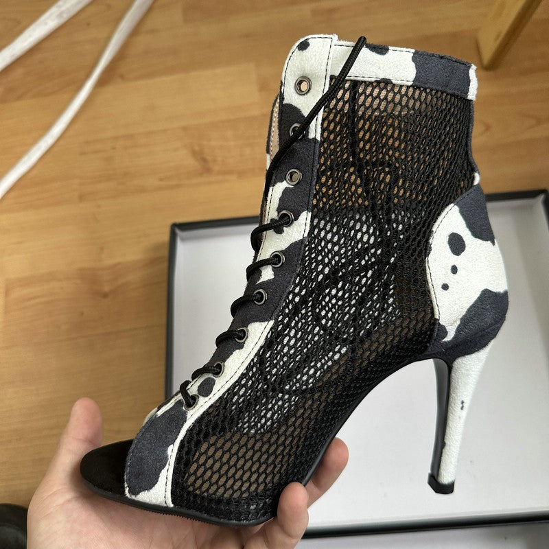 Novas Sandálias Femininas de Salto Alto Sexy Vazadas em Tela Tendência da Moda Verão Conforto Peep Toe Botas Stilettos Jazz Dance Tamanhos Grandes