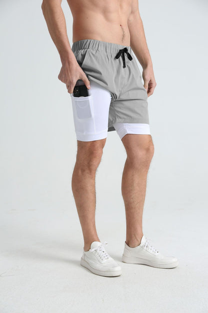 Men's sports double-deck shorts Fitness Quick Dry Training Shorts Casual 2 In 1 Multi-pocket sweatpants Men Gyms Running shorts