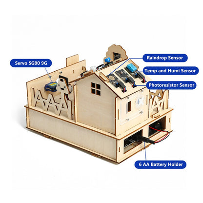 ACEBOTT Smart Home STEM STEAM Starter Kit Wooden House IoT Wifi Blockly Programming for ESP32 Arduino