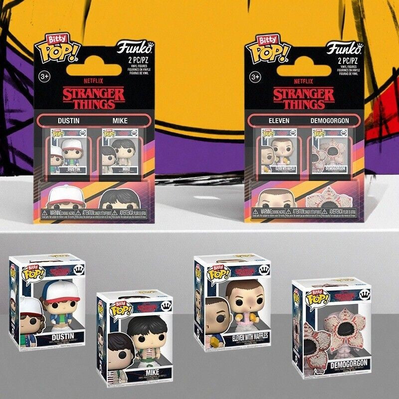 Funko Bitty Pop Stranger Things Dustin e Mike Pacote com 2 Mini Séries Caixa Surpresa Miniaturas Onze e Demogorgon Bonecos de Ação Colecionáveis Presentes