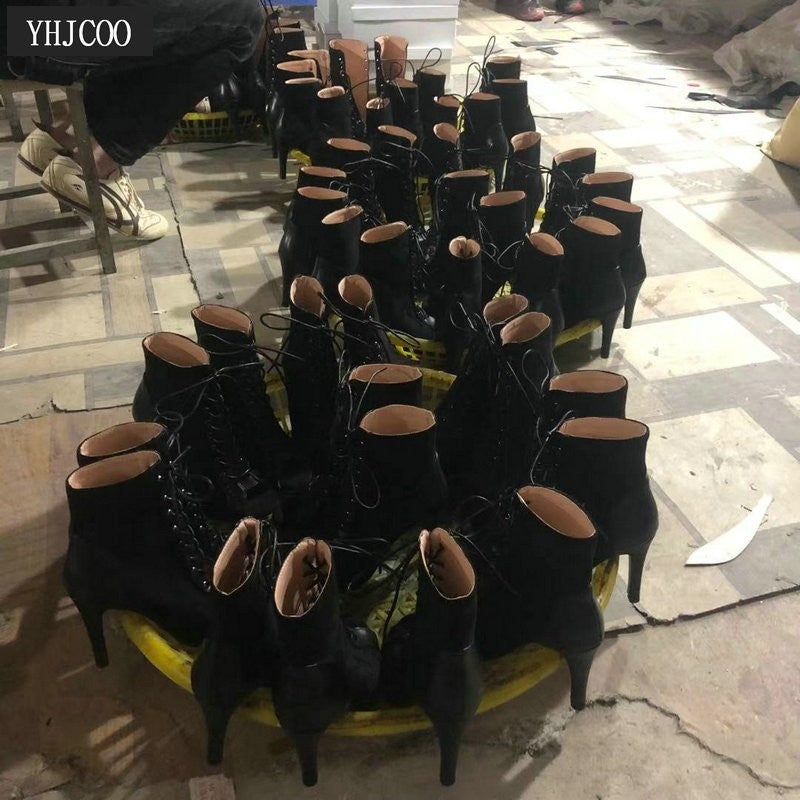 Novas Sandálias Femininas de Salto Alto Sexy Vazadas em Tela Tendência da Moda Verão Conforto Peep Toe Botas Stilettos Jazz Dance Tamanhos Grandes
