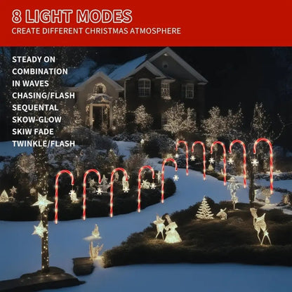 5PCS/Set Solar Snowflake Cane Light Outdoor Waterproof Candy Ground Light Garden Landscape Christmas Decoration Lawn Light