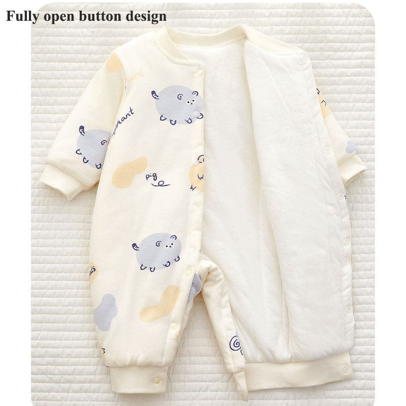 Xmas 2025 Winter 100% Cotton Thick Baby Jumpsuit Class A Skin Friendly 0-18M Side-release Button  Animal  Print  for Boys Girls