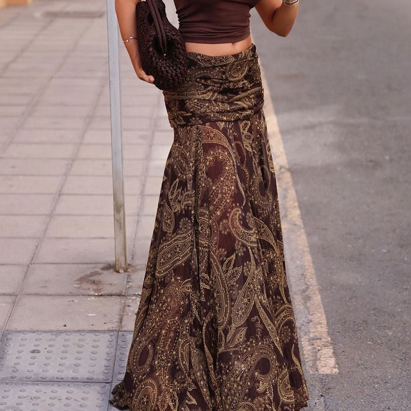 Irregular Printed Big Swing Long Skirts for Women High Waist Buttock Cover A-Line Maxi Skirt Female Vintage Bottom Clothes