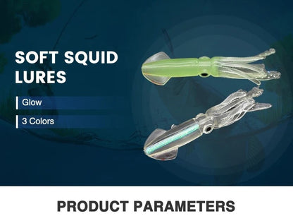 BURLE Luminous Soft Lures Mix Polvo Oleado Saias Macias Lulas Iscas Artificiais Lula Artificial Jig Iscas de Pesca Personalizadas