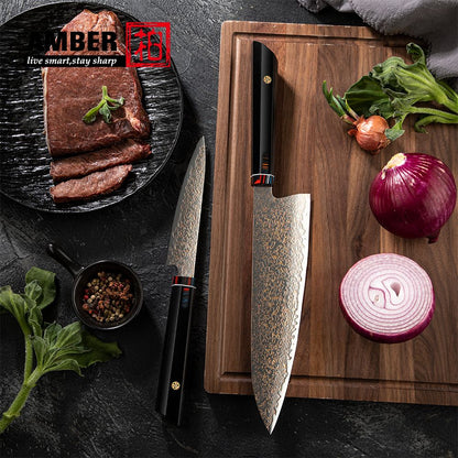 Amber VG10 Damascus Steel Kitchen Knife Set with Resin Handle, Damascus Chef Knife Set, Latest Styles, 37Layers, VG10