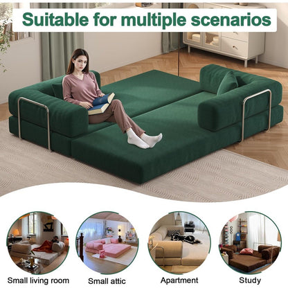 79" Convertible Sofa Bed with Pillows, Corduroy Folding Sleeper Sofa with Fixed-Shape Frame, Boneless Couch for Living Room