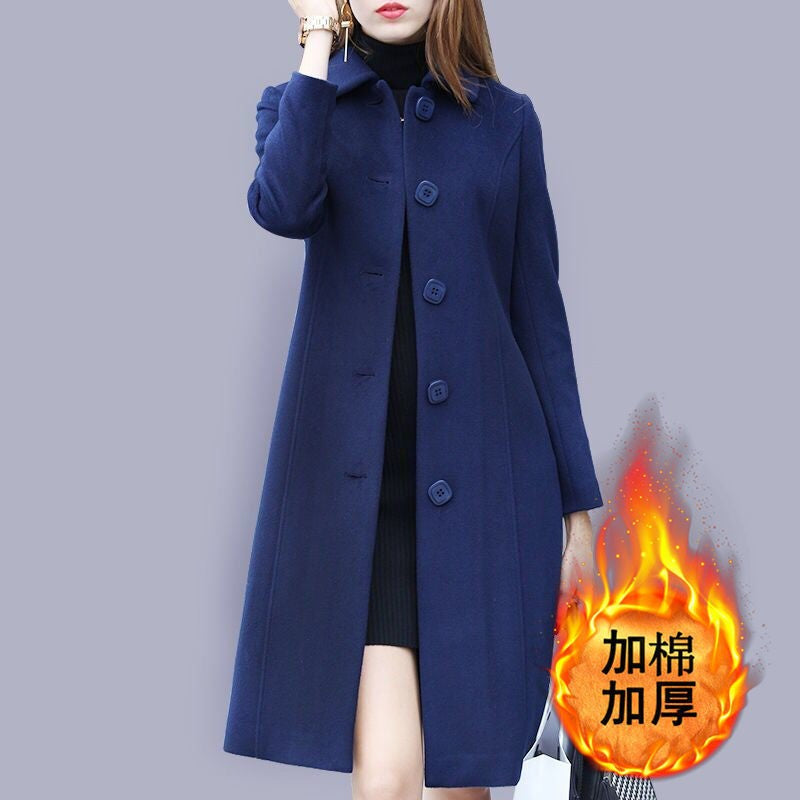 Women Wool Jacket Coat Thick Woolen Overcoat Turn Down Collar Single Breasted Vintage Outerwear Office Lady Autumn Winter 2025