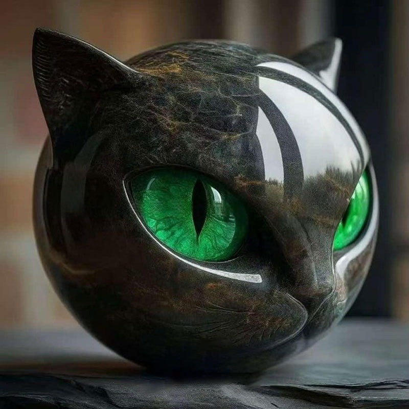 Exquisite Purple-Black Cat Stone Resin Sculpture A Meticulously Crafted,durable Decor Piece,perfect for Home or Office Display