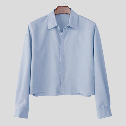 INCERUN Men Shirt Striped Lapel Long Sleeve Loose Casual Men Clothing Streetwear 2025 Korean Style Fashion Crop Tops Men