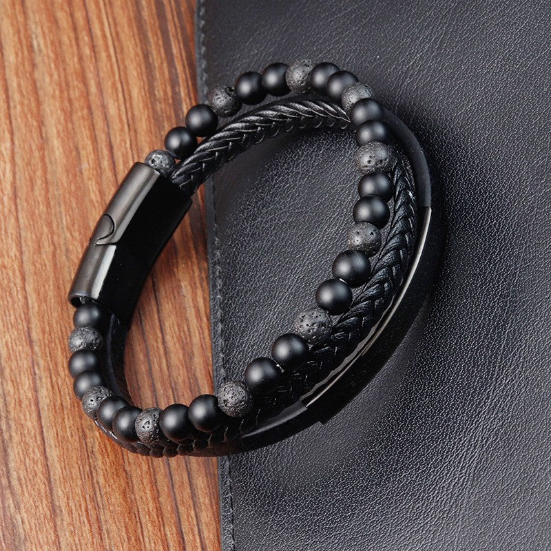 Pulseira de corda trançada charmosa para homens, fecho magnético de aço inoxidável, pulseiras e braceletes de couro legítimo, joias masculinas e femininas