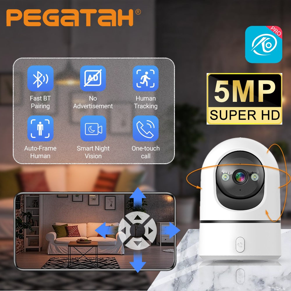 O-Kam Pro 5MP 2.4G/5G WiFi Indoor Baby Monitor Security Camera | One-Touch Call | Color Night Vision | Human Tracking | 355° PTZ