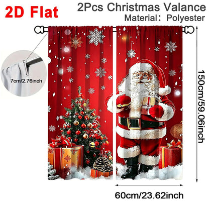 2pcs Merry Christmas Curtains Santa Xmas Tree Design 60*150cm Polyester Window Drapes for Home Bedroom Decor Festive Supplies