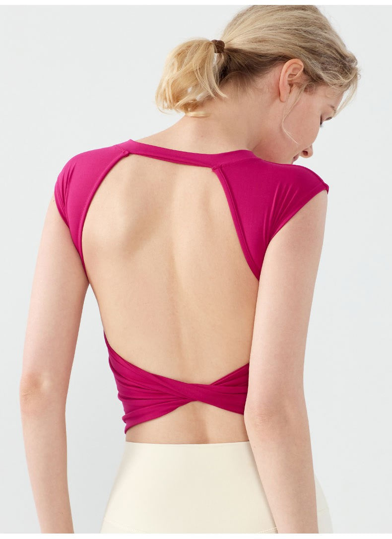 Yoga Suit Sports Top Women with Chest Pad Sexy Short-sleeved T-shirt Running Beauty Back Pilates Training Fitness Clothes Summer