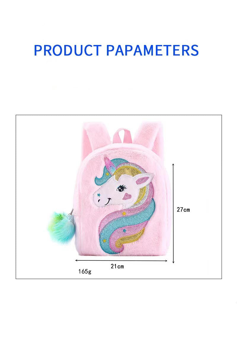 Kids Backpack Kids School Bag Fashion Large Capacity Children Girls Unicorn Plush Tie-Dye Bag Mochila