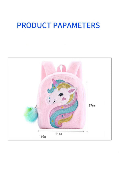 Kids Backpack Kids School Bag Fashion Large Capacity Children Girls Unicorn Plush Tie-Dye Bag Mochila