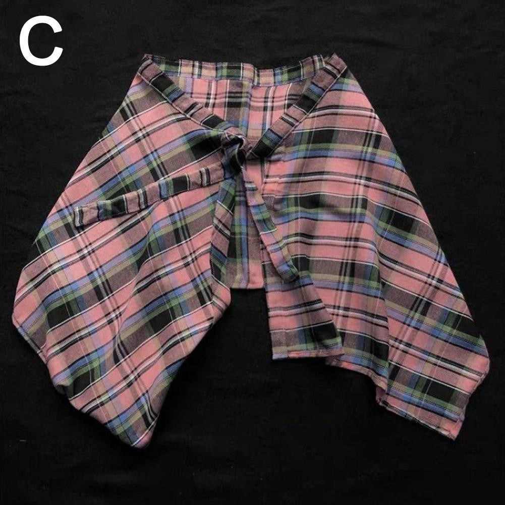 Casual Retro Irregular Women Plaid Skirt Bow-knot Elastic Waist Shirt Style Blue White Lattice Mini A-line Shortskirt