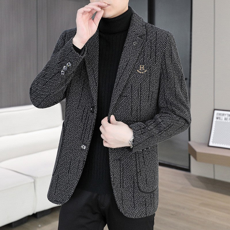 2026 Men's Striped Embroidered Casual Wool  blazer