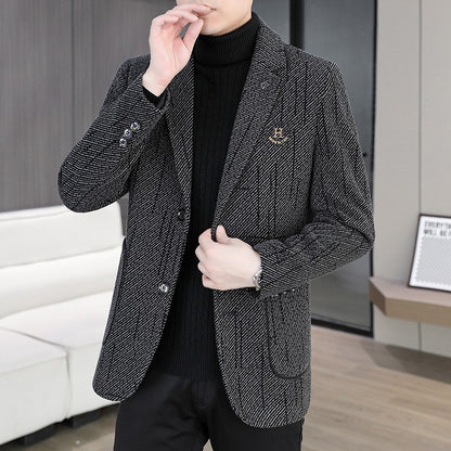 2026 Men's Striped Embroidered Casual Wool  blazer