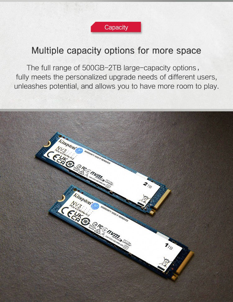 SSD Kingston NV3 500 GB 1 TB 2 TB NVMe PCIe Gen 4.0x4 Unidade de Estado Sólido M.2 2280 SSD Interno Para Desktop Notebook - Até 6000 MB/s