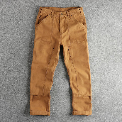 2025 Spring New American Retro Amekaji Heavyweight Woven Cargo Pants Men's Simple 100% Cotton Washed Straight Casual Trousers