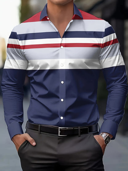 Men's Business Casual Shirt-Button-Up Long Sleeve Formal & Everyday Office Shirt Horizontal Stripes -Seasonal Fashion