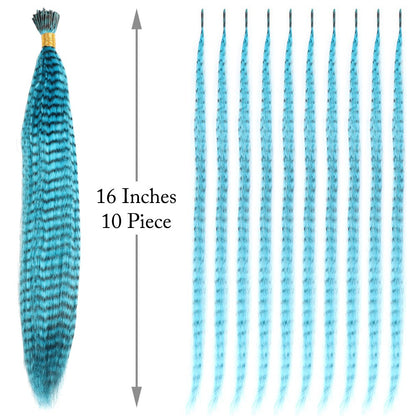 Extensão de Cabelo de Pena AZQUEEN 10 Peças Cabelo Falso I Tip Cabelo Sintético Arco-Íris 16 Polegadas Aplique de Pena para Extensão de Cabelo