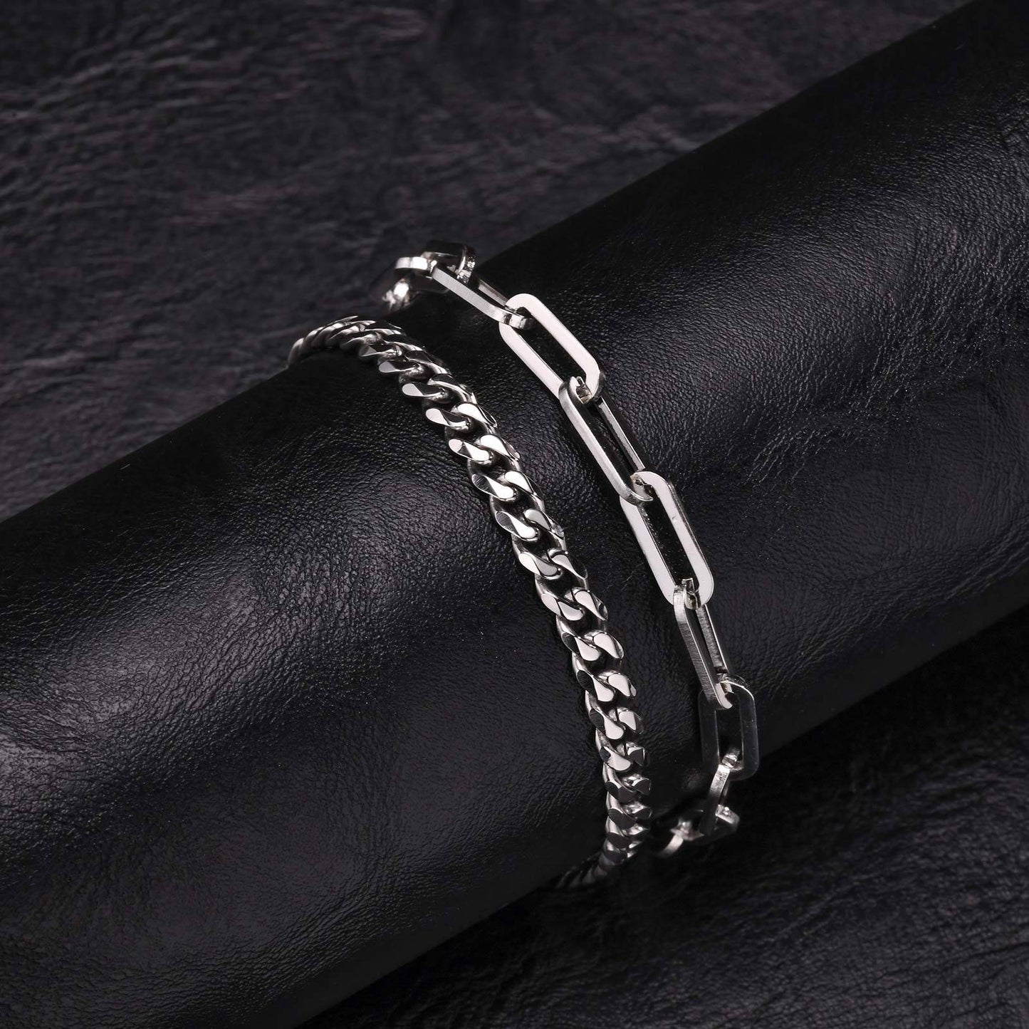2 Pulseiras Masculinas de Corrente, Aço Inoxidável Prata Ouro Cor Preta, Corrente de Corda Torcida, Pulseira, Correntes Cubanas Modernas de Presente