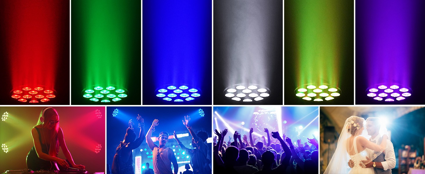 4PCS Par Light LED RGB Lights Stage Effect Lighting Projector DMX512 Sound Control DJ Disco Party Lights for Bar Club Theater
