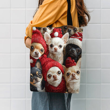 1pc Chihuahua Print Polyester Tote Bag, Durable Reusable Shopping Shoulder Bag with Cute Animal Design