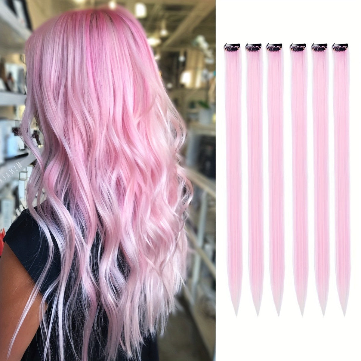 6 Pcs Clip Extensions, 24 Inch Colored Hair Extensions Party Highlights Long Straight Synthetic Hairpieces for Women Kids Girl