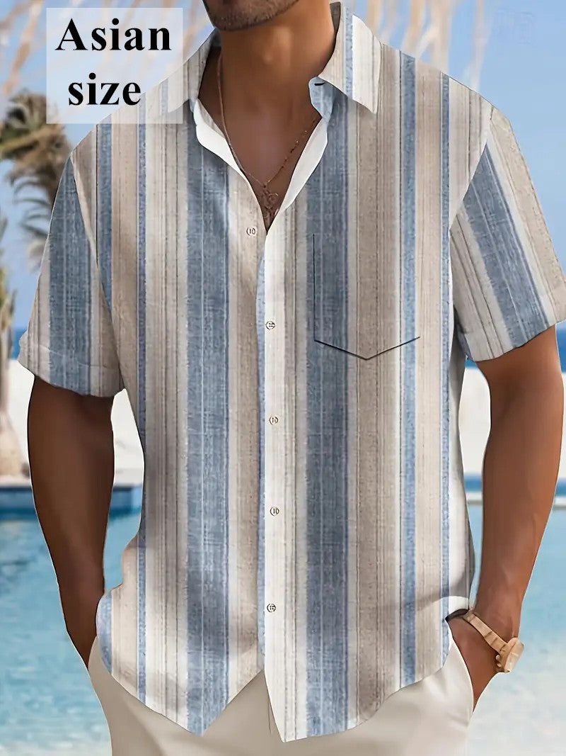 3d Print Hawaiian Beach Shirts Summer Men Shirt Fashion Striped Shirt Men Fashion Streetwear Short Sleeve Blouse Vacation Tops