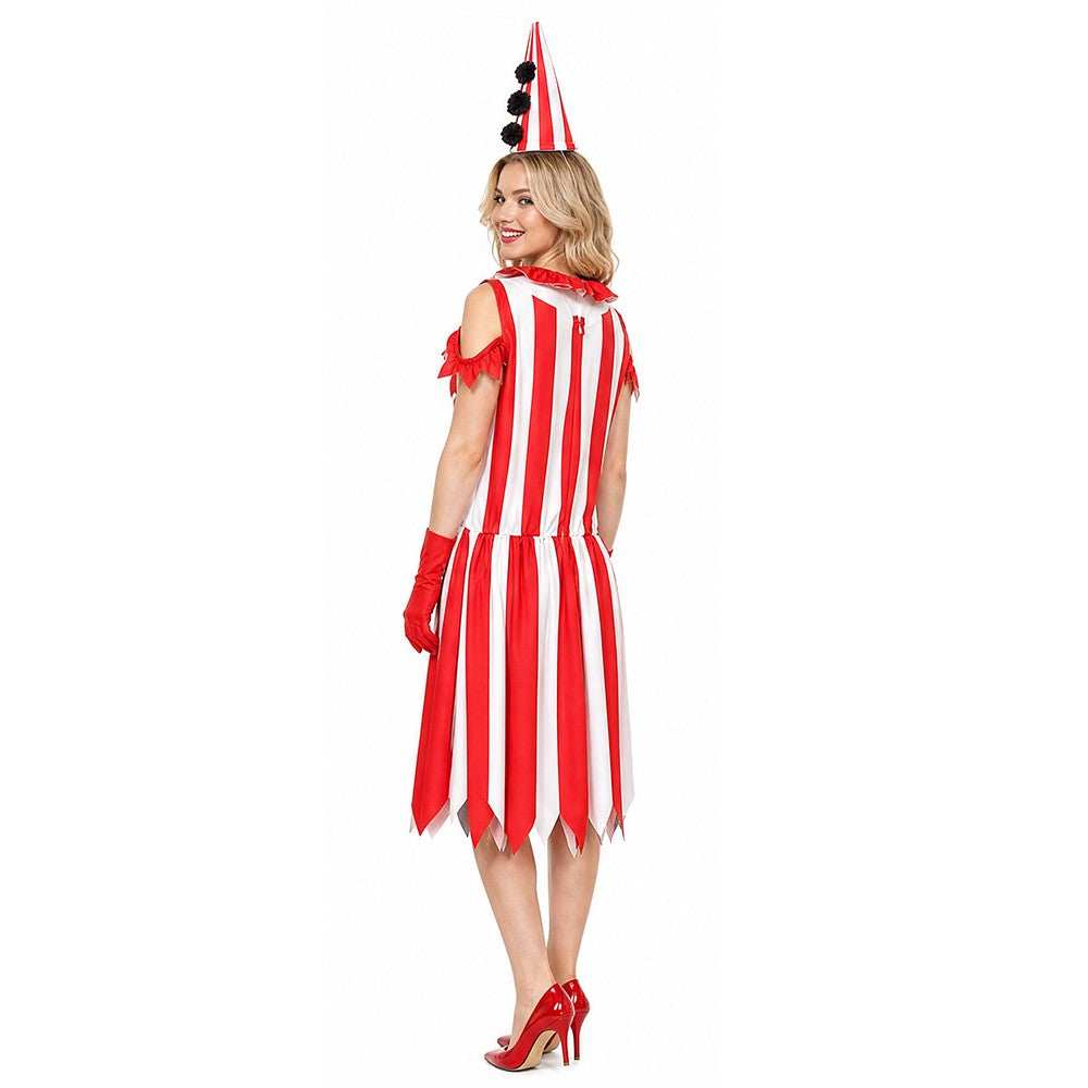 Halloween Joker Cosplay Costume Red Gorgeous Tower Skirt Adult Circus Party Dress Terror Disguise Costume Performance Show Set