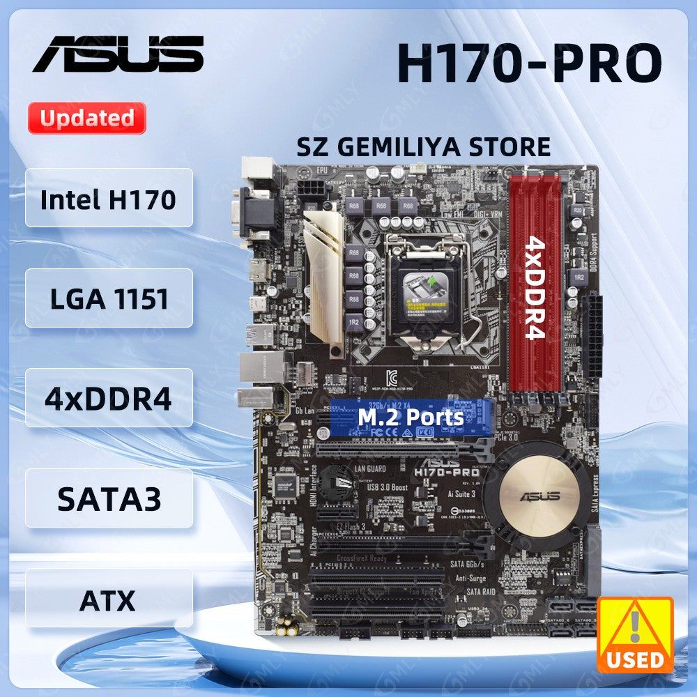 Placa-mãe ASUS H170-PRO Intel H170 LGA 1151 DDR4 64GB suporte i3-7100 i3-6100 i5-6400T i5-6600 i7-6700 i7-7700T