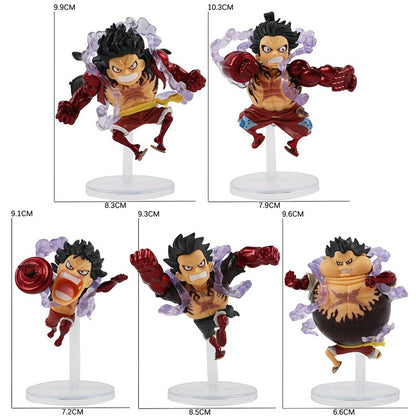 5 peças/conjunto Q Versão Anime One Piece Gear 4 Luffy Action Figure Elastic Man Estátua Fofa Modelo PVC Brinquedos Coleção Presentes Infantis